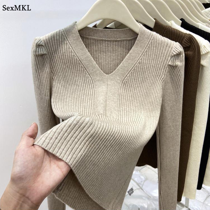 Winter Clothing Factory Outlet - 우아한 V넥 겨울 기본 스웨터 여성