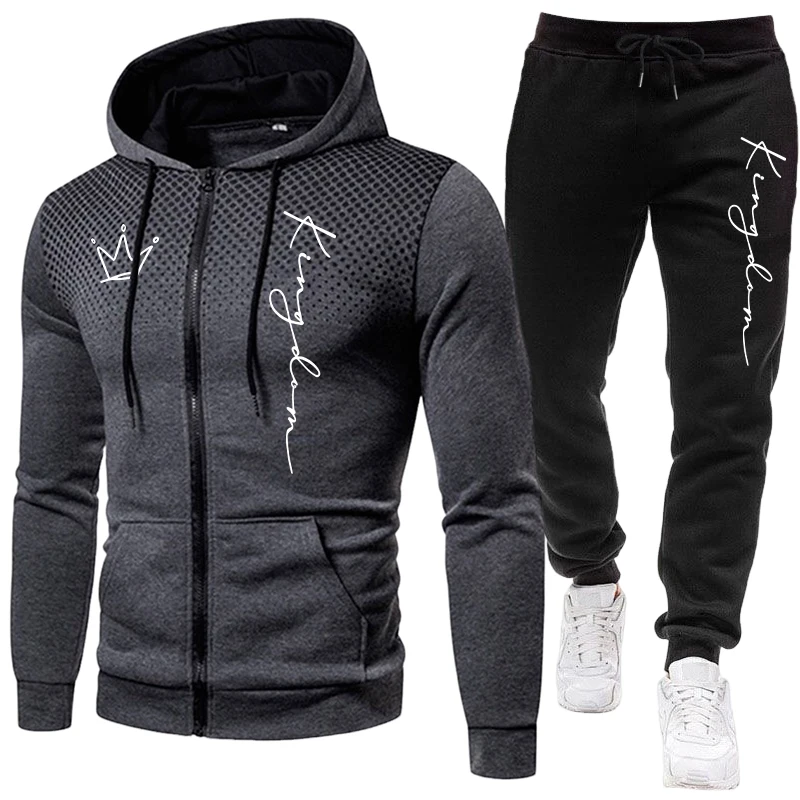 킹 남성용 재킷 트랙슈트 캐주얼 도트 지퍼 후드 스웨트 - Winter Clothing Equipment 리뷰 및 가격