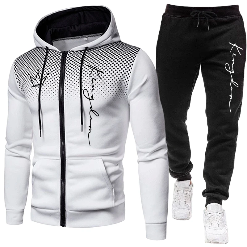 킹 남성용 재킷 트랙슈트 캐주얼 도트 지퍼 후드 스웨트 - Winter Clothing Equipment 리뷰 및 가격