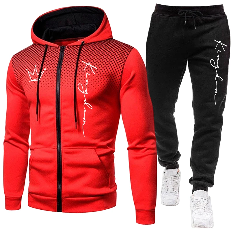 킹 남성용 재킷 트랙슈트 캐주얼 도트 지퍼 후드 스웨트 - Winter Clothing Equipment 리뷰 및 가격