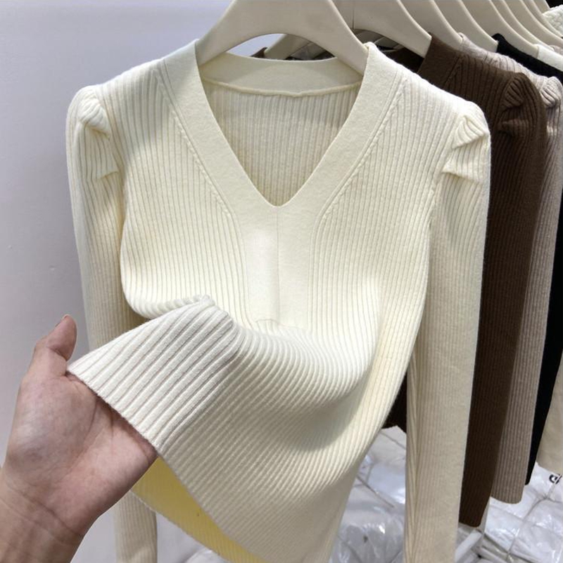 우아한 V넥 겨울 기본 스웨터 여성 풀오버 캐주얼 긴팔 - Winter Clothing Factory Outlet 리뷰 및 가격
