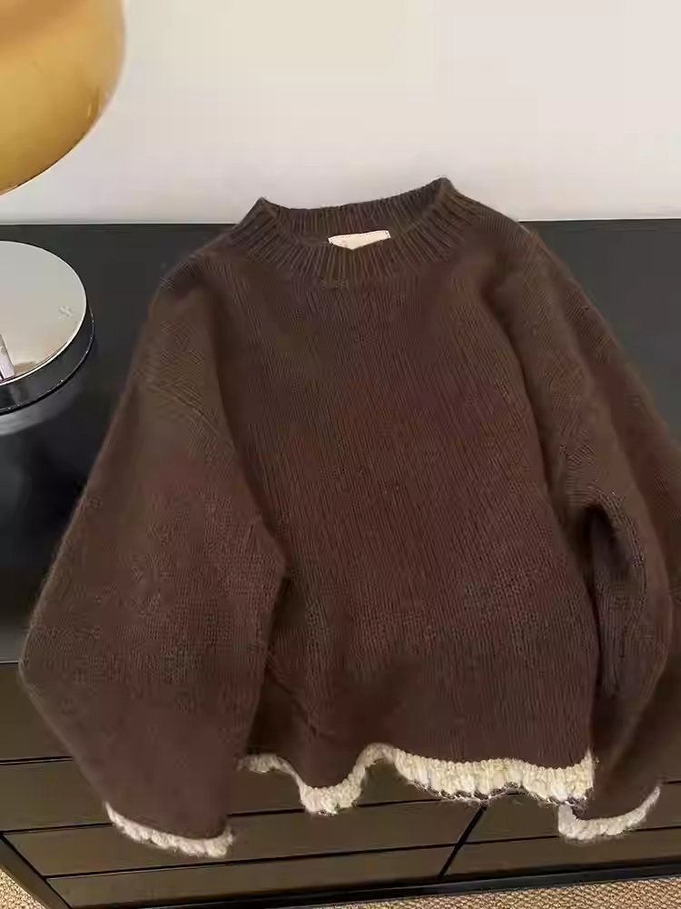 여성용 브라운 패치 워크 풀오버 스웨터 하라주쿠 빈티지 - Winter Clothing Factory Outlet 리뷰 및 가격