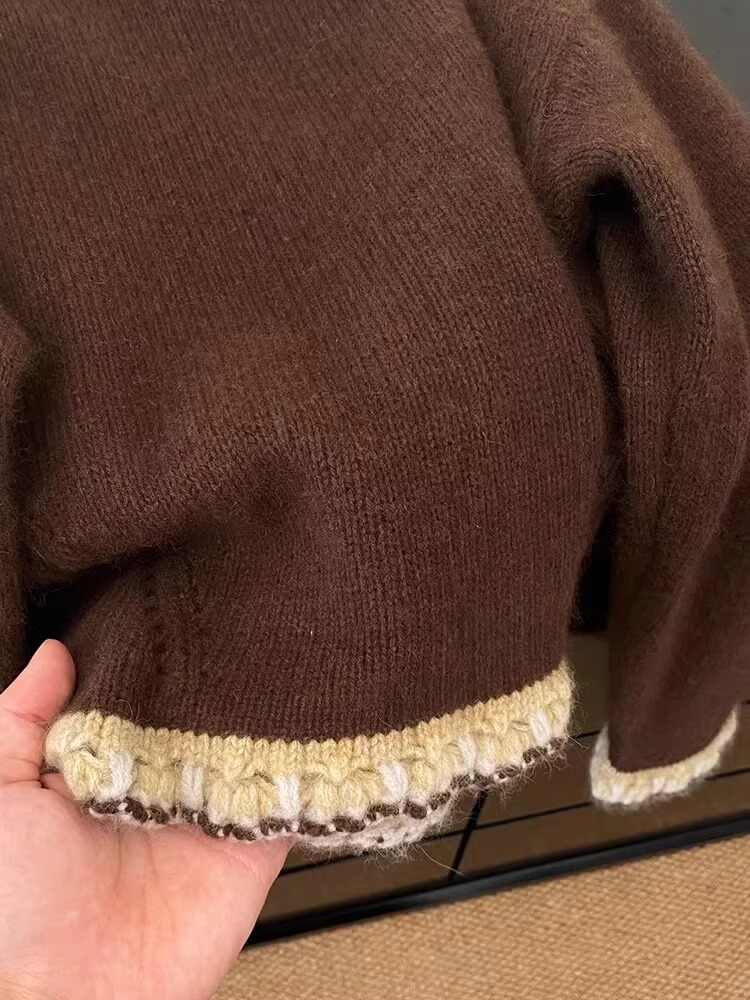 여성용 브라운 패치 워크 풀오버 스웨터 하라주쿠 빈티지 - Winter Clothing Factory Outlet 리뷰 및 가격
