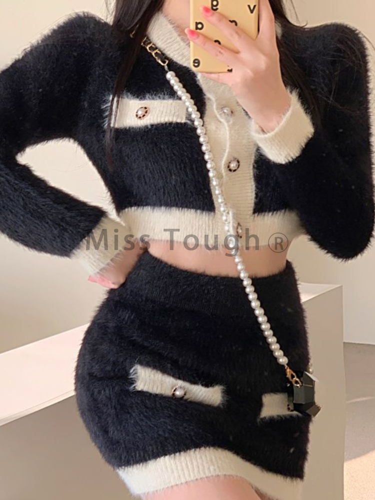 여성용 푹신한 니트 2 피스 세트, 패치워크 프렌치 빈 - Winter Clothing Sale 리뷰 및 가격